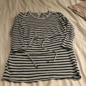 Striped Gray and Black Tie-Waist Women's Casual Dress